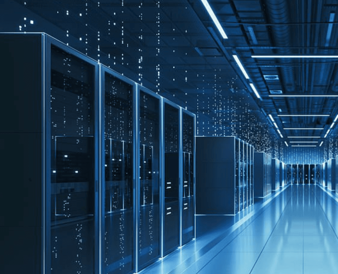 Enterprise server racks in a secure data centre, representing on-premises IT infrastructure procurement.